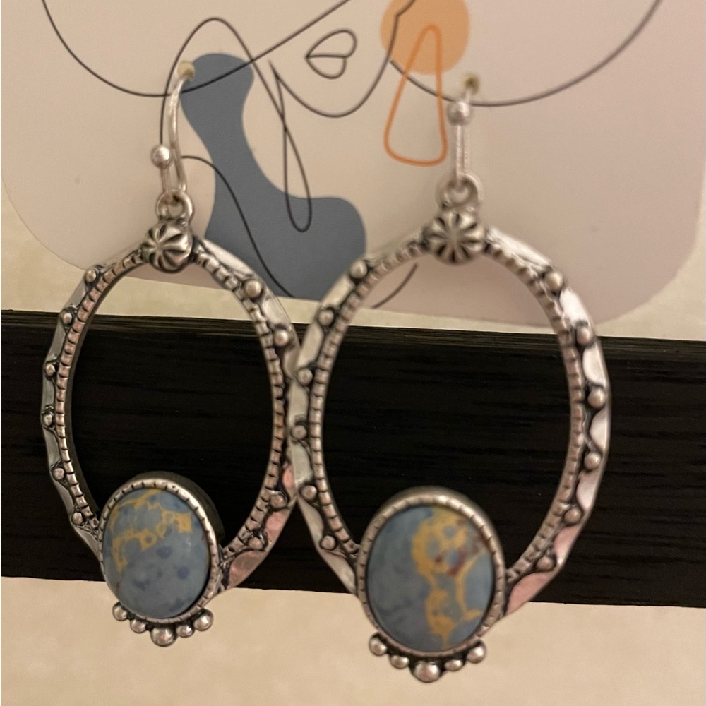 Silver marble stone earrings